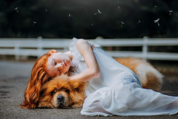 girl and dog